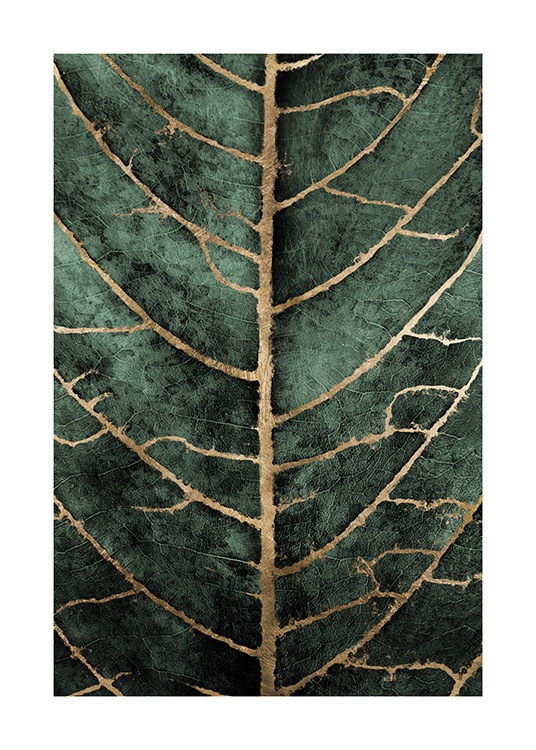 Golden Green Leaf Poster