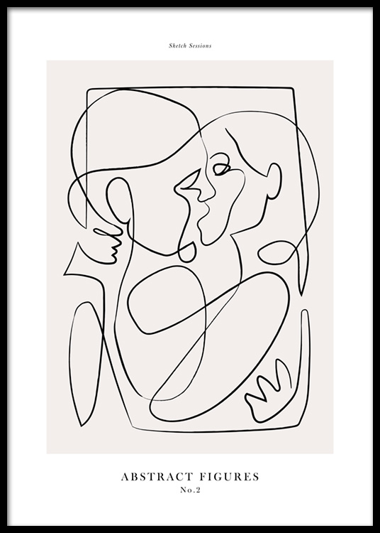  – Illustration abstraite avec deux personnes dessinées en line art, s’embrassant et s’enlaçant