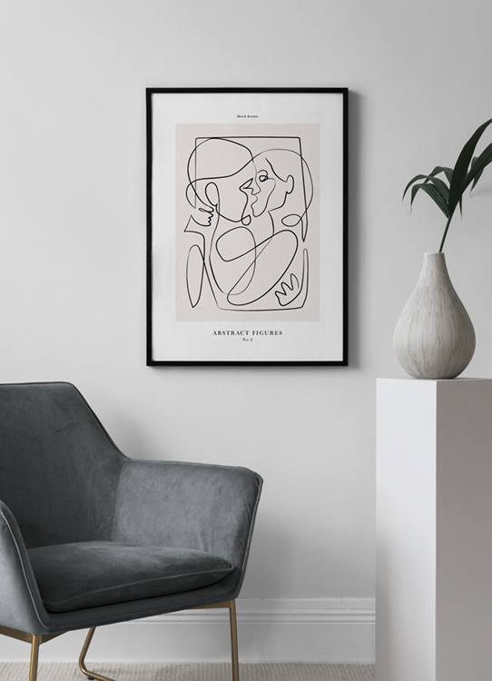  – Illustration abstraite avec deux personnes dessinées en line art, s’embrassant et s’enlaçant