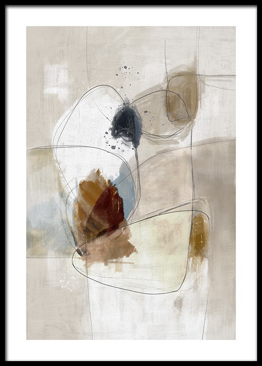  – Peinture beige avec des formes abstraites brunes et bleues