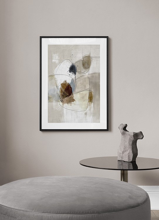  – Malerei in Beige mit abstrakten Formen in Braun und Blau