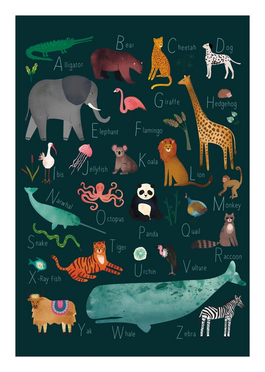 Alphabet Animals 2 Affiche Animaux Et Alphabet Desenio Ch