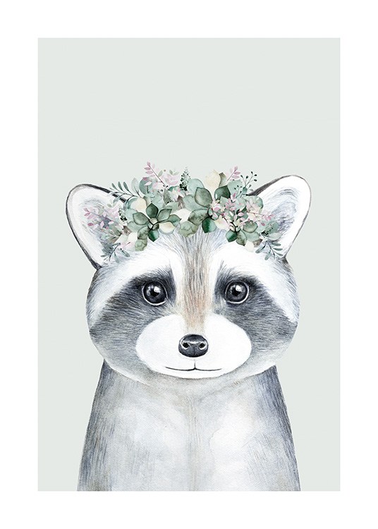 Flower Raccoon Poster