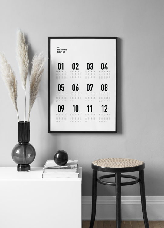  – Calendrier en noir et blanc avec une vue mensuelle de 2023