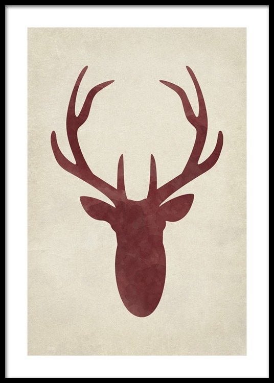  – Illustrazione in rosso del profilo della testa di un cervo su sfondo beige