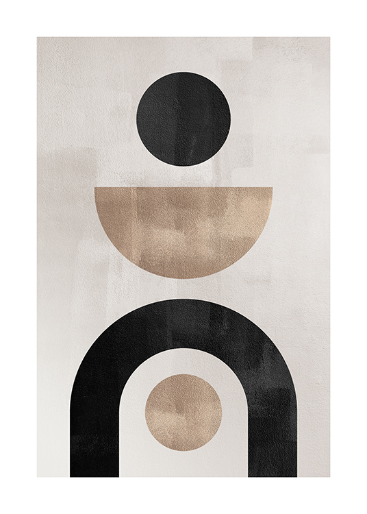  – Illustration graphique avec des formes géométriques en beige et noir sur un fond gris-beige