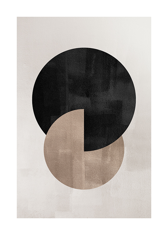  – Illustrazione grafica di un cerchio beige e uno nero sovrapposti su sfondo grigio-beige