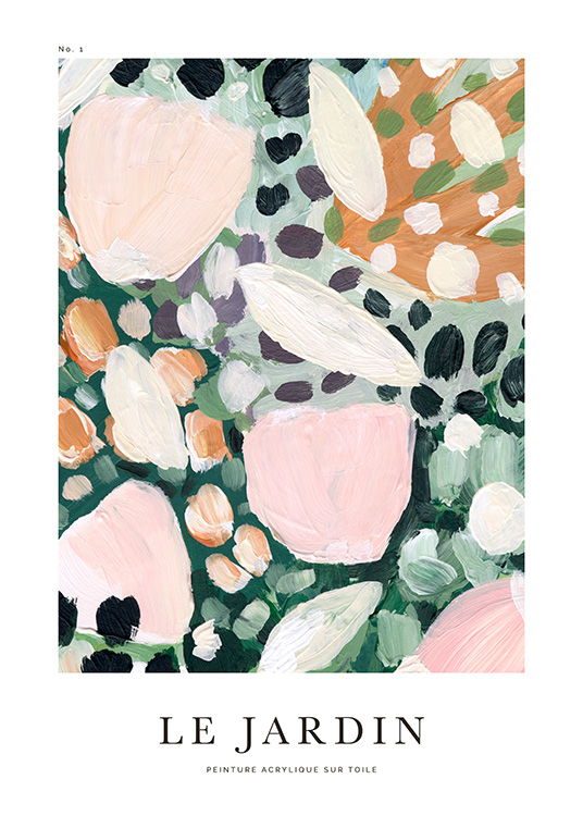  – Abstrakte Malerei mit bunten Blütenblättern in verschiedenen Größen und Farben