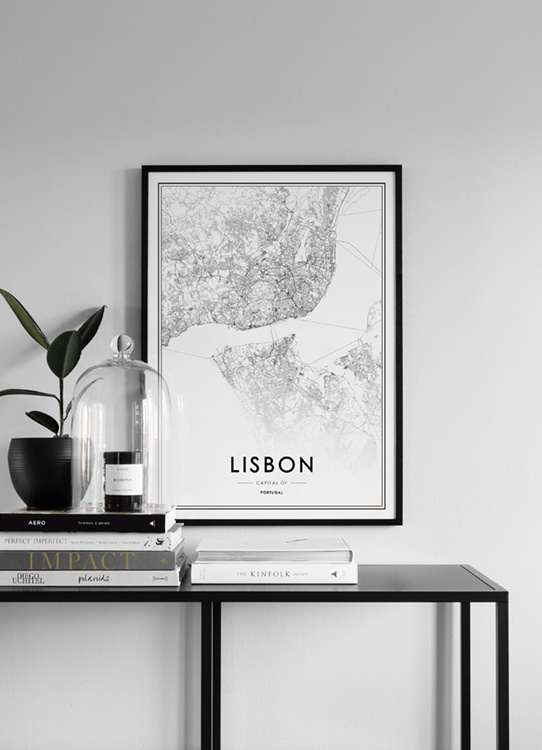 Lisbon Map Poster / Schwarz-Weiss bei Desenio AB (3354)