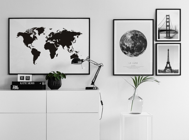 Mappa Del Mondo, Bianco E Nero Poster / Bianco e nero  presso Desenio AB (7314)