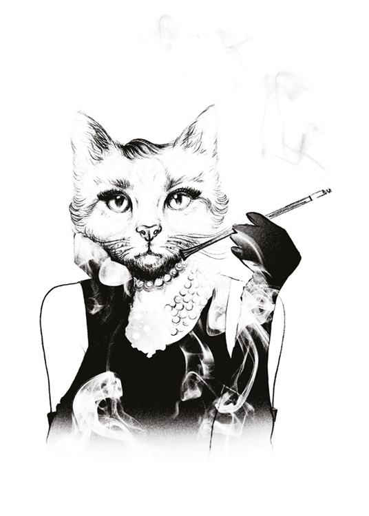 Hepburn Kitty, Poster / Schwarz-Weiss bei Desenio AB (7720)