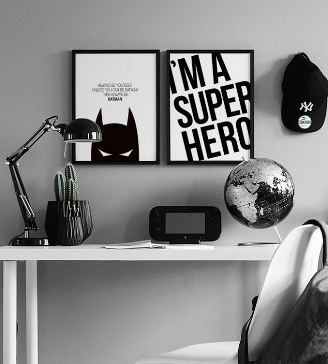  – Illustration graphique en noir et blanc avec Batman et une citation de Batman