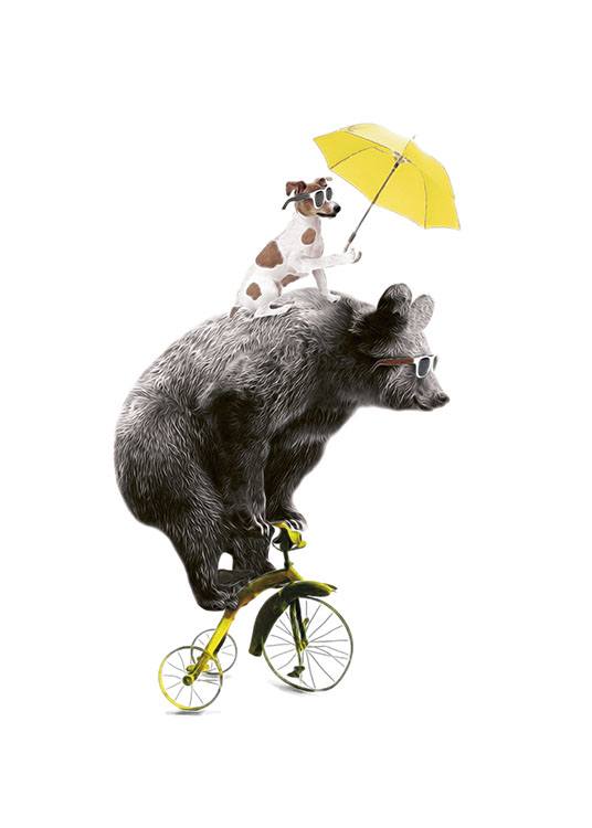 Bear On Yellow Bike, Poster / Posters pour enfants chez Desenio AB (7830)
