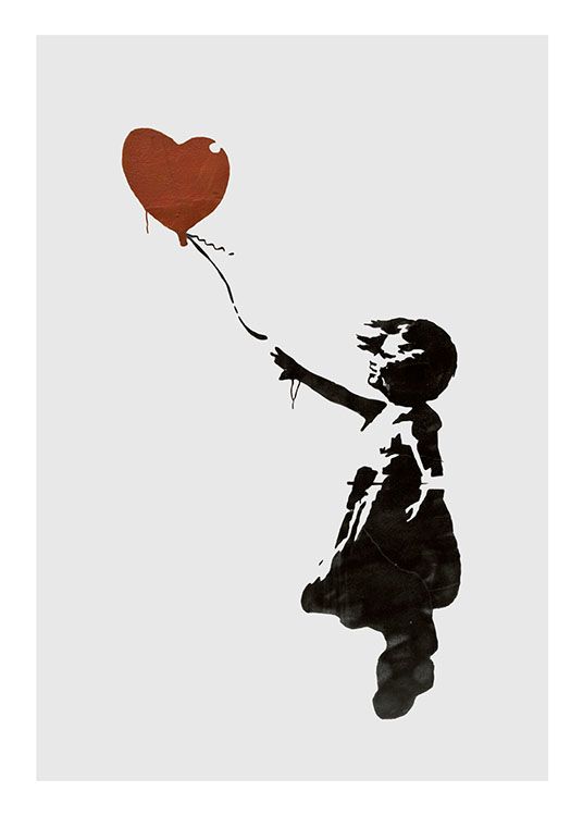 Girl With Love Balloon Grey, Affiche