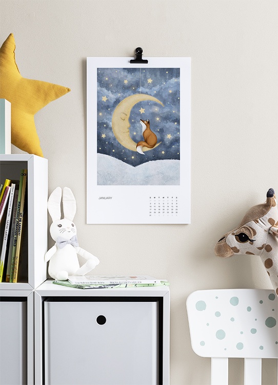 – Calendario da parete con 12 illustrazioni di animali, una per ciascun mese dell'anno