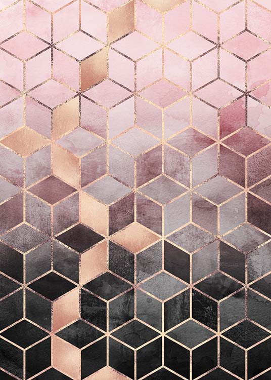 Pink Grey Gradient Cubes Affiche